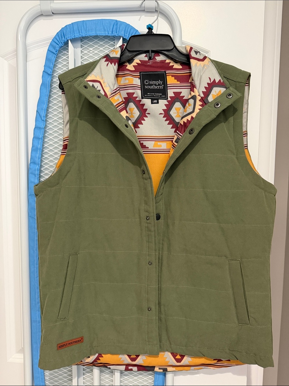 Simply Southern Olive Green Quilted Vest with Aztec Lining